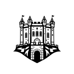 Obraz premium Majestic Medieval Castle: A Vintage Black and White Illustration of a Historic Fortress