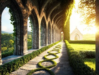 Obraz premium Creating atmospheric scenes with celtic knots in architectural elements of ancient churches blending history with nature photography serene environment artistic perspective