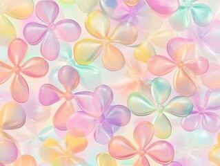 Fototapeta premium Whimsical Pastel Floral Pattern: An enchanting pattern of iridescent, pastel-colored flowers in an abstract, organic arrangement on a soft, dreamy background. This pattern is perfect for branding.