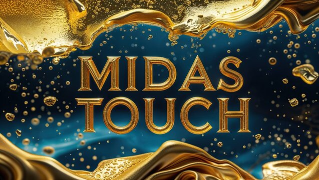 Golden Liquid with Text Midas Touch on a Sparkling Background