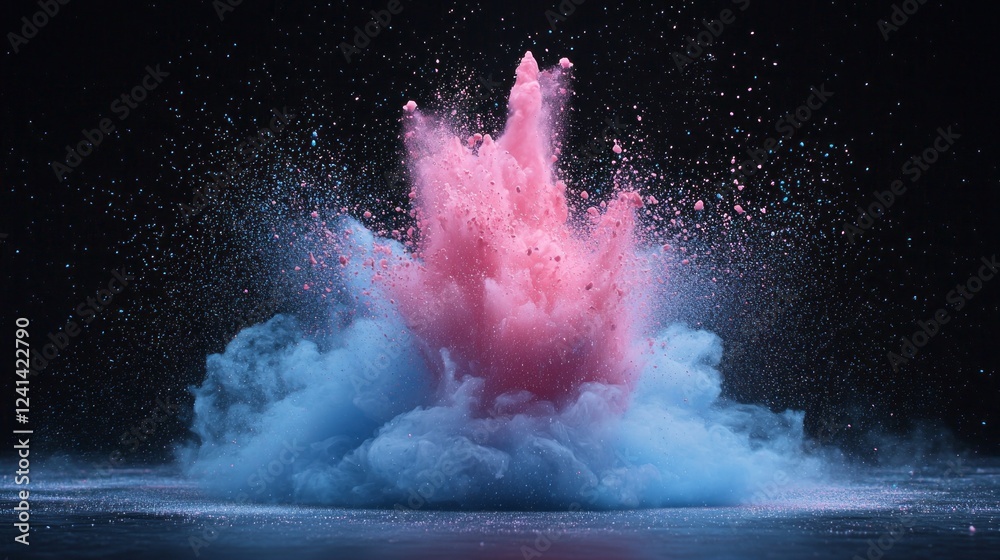 Poster a captivating rush of pink and blue particles bursts forth in a vibrant explosion against a dark bac