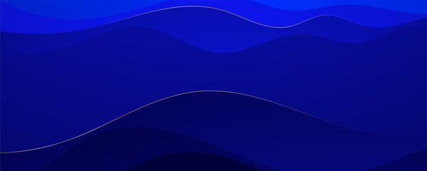 Abstract wavy blue background with gold accents and red light design