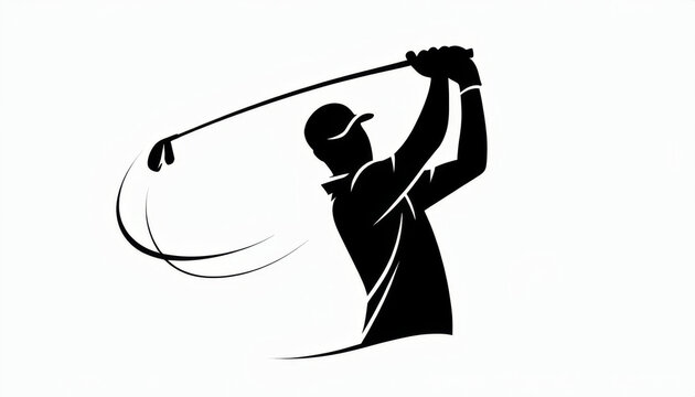 A stylized silhouette depicts a golfer in mid-swing, capturing the fluid motion of the sport. The sleek, minimalistic design emphasizes the elegance and dynamics of the golfer's movement.AI