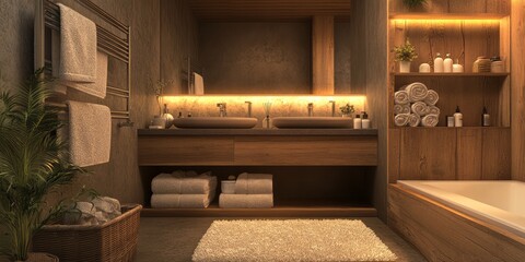 Modern Rustic Bathroom Interior Design With Double Sinks
