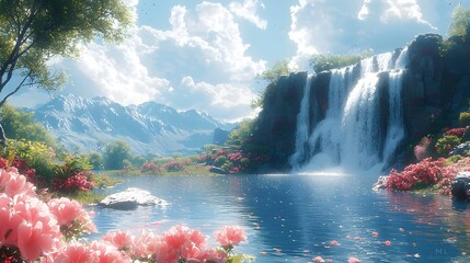 A magic garden with water fall