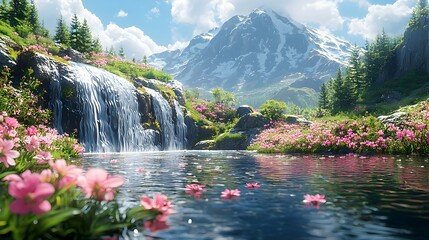 A magic garden with water fall