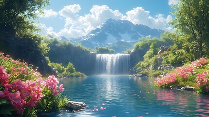 A magic garden with water fall