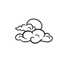 Sun and Clouds: A Minimalist Line Art Design. Simple, elegant vector graphic of a sun peeking through fluffy clouds. Perfect for various design projects.