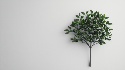 Obraz premium Lush Green Decorative Tree Against Minimalist White Wall Background