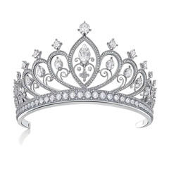 Elegant Silver Tiara with Diamonds and Intricate Filigree Design, Luxury Bridal or Princess Crown on Transparent Background. Generative AI
