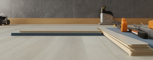 Obraz premium Polished wooden flooring installed in sunny room setting.