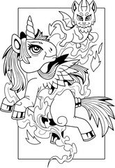 Mythological pony unicorn, coloring for kids