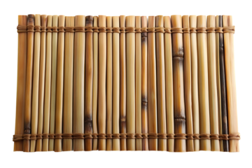 Traditional bamboo mat made of vertical sticks. The mat is rectangular and isolated on a transparent background. high resolution PNG file