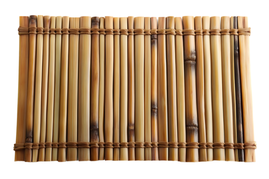 Traditional bamboo mat made of vertical sticks. The mat is rectangular and isolated on a transparent background. high resolution PNG file