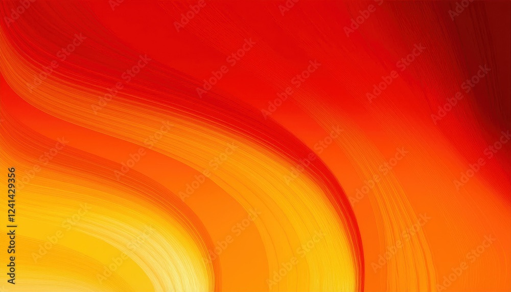 Poster abstract fiery gradient waves in red and yellow colors, smooth and dynamic flowing shapes with a warm glowing effect