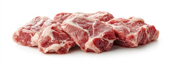 Obraz premium fresh and marbled slices of raw meat placed neatly on a spotless surface, highlighting quality and culinary presentation appeal