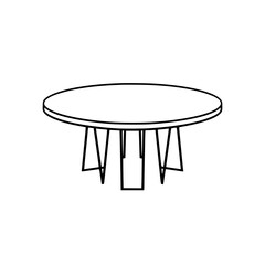 Modern Round Table Design: Minimalist Home Decor Sketch. Simple Line Drawing of Interior Furniture. Geometric Shape and Abstract Object. Black and White Outline. Perfect for Modern Home Style