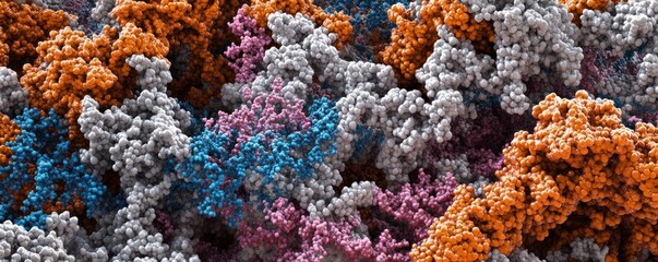 Obraz premium Colorful protein complex, microscopic view, research background, medical illustration