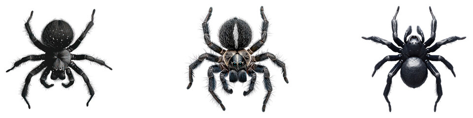 Obraz premium Black spider isolated on transparent background, PNG, Set of