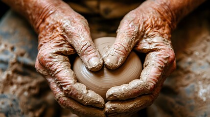 Close-up of a potter shaping clay on a potter's wheel
