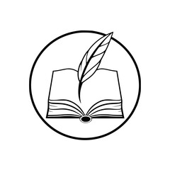 Open Book with Quill Pen: A Symbol of Literature, Learning, and Writing