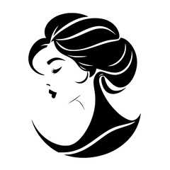 Elegant Woman Portrait: Black and White Fashion Illustration.  A stylish graphic design featuring a female model with an updo hairstyle. Perfect for beauty, fashion, and design projects.
