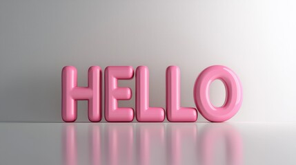 Vibrant Pink 3D Text "HELLO" on Bright White Background with Reflective Surface for Modern Design Use