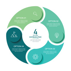 Business infographics. Chart with 5 steps, labels, options, circles. Vector infographic elements, circle chart infographic template