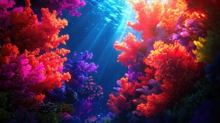 Fototapeta premium Vibrant Underwater Coral Reef Scene with Colorful Marine Life