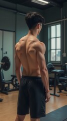 Obraz premium Japanese Fitness Enthusiast in Modern Minimalist Studio