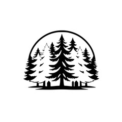 Majestic Evergreen Forest: A Panoramic View of Serene Nature. Discover the captivating beauty of towering pine trees in a lush woodland setting. Ideal for nature lovers and design projects.