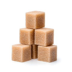Brown sugar cubes stack isolated on white background
