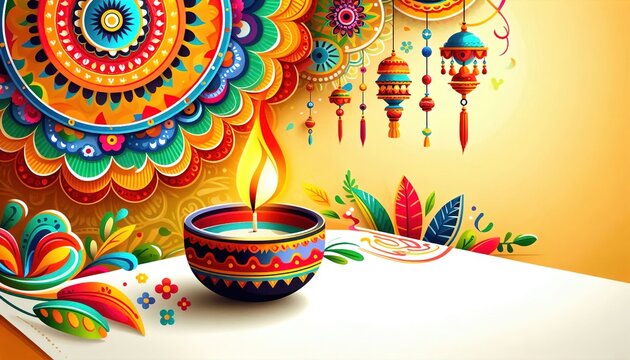 illustration of "Happy Pohela Boishakh" with a colorful traditional Bangladeshi national holiday background and empty space for text.