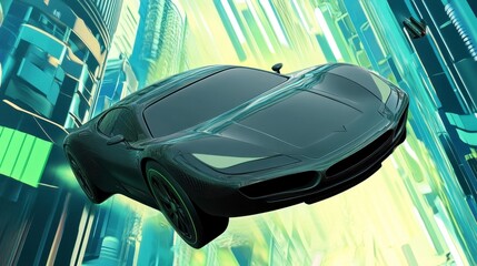 Obraz premium Futuristic Sports Car in High-Tech Urban Environment Background