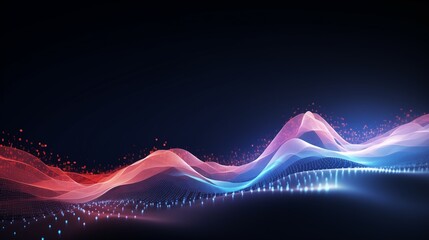 Dynamic futuristic wave with points, representing artificial intelligence and big data technology in an abstract 3D background.