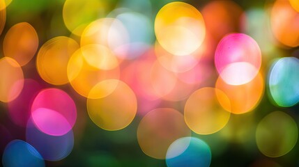 Fototapeta premium A concert venue's background is hazy, filled with colorful stage lights that create the feel of live music. The photo features a blurry, vibrant party light with a bokeh blur effect at a festival or