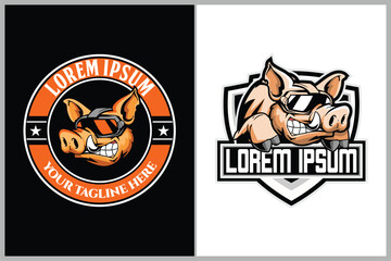 angry warthog head cartoon character vector badge logo template