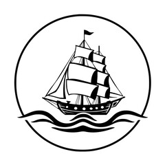 Vintage Sailing Ship on the Ocean Waves: A Nautical Vector Graphic