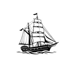 Majestic Sailing Ship: A Vintage Vessel on the Open Sea. Embark on a Nautical Adventure with this Classic Image of a Sailboat, perfect for travel and maritime enthusiasts.