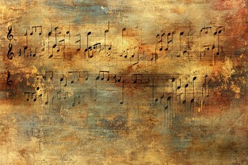 Fototapeta premium A grunge-textured background with a frame made of vintage music notes
