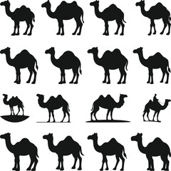 Camel Silhouettes Collection set, World Wildlife Day camel silhouette with white background