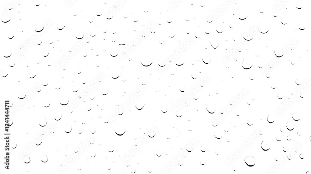 Poster Closeup of Isolated Transparent Water Droplets Suspended Against a Simple White Backdrop Creating a Minimalist and Elegant Composition with Reflections and Ripples