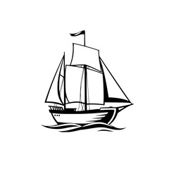 Majestic Sailboat on the Ocean: A Vintage Nautical Illustration. Perfect for travel, adventure, and maritime themes.