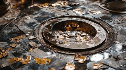 Temple Floor Gold Leaf Offering Bowl Ruins
