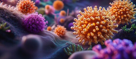 Naklejka premium Microscopic virus cell surface interaction medical research