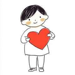Cute cartoon man holding red heart, expressing love and joy
