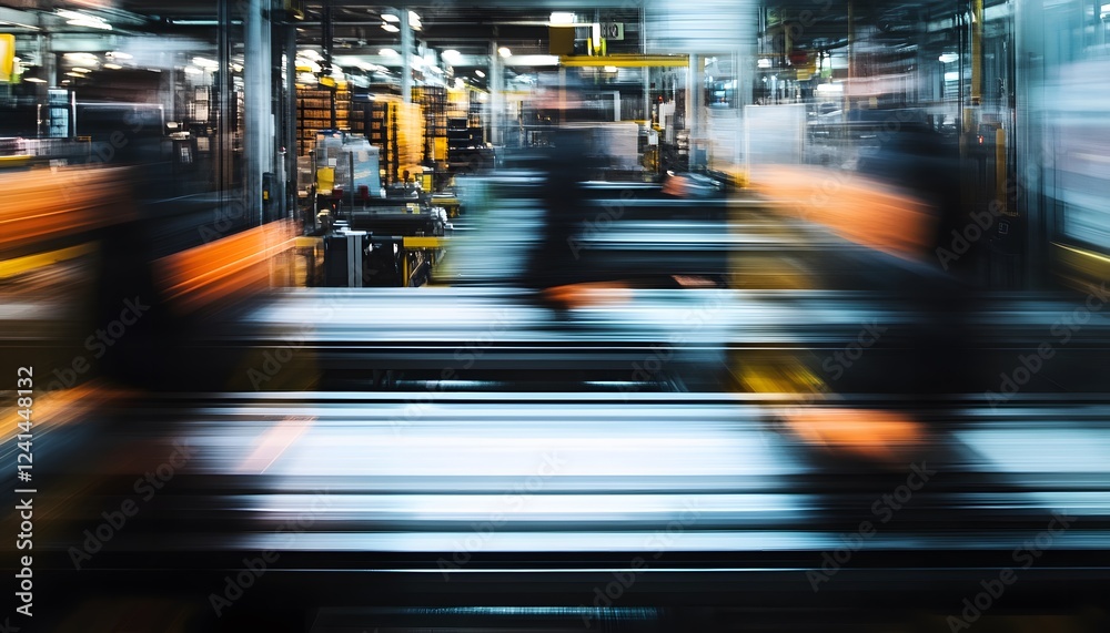 Aufkleber blurred motion in modern factory with assembly line equipment
