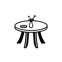 Simple Line Art of a Table with Vase and Flowers: Minimalist Home Decor Illustration