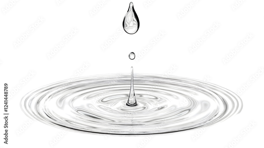 Poster Ethereal water drop splash forming mesmerizing concentric rippling circles on a serene tranquil liquid surface  Minimalist abstract