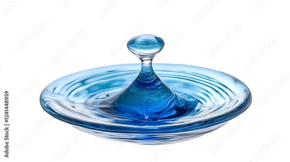 Poster mesmerizing image of a solitary water droplet suspended in midair creating a captivating blue glass 